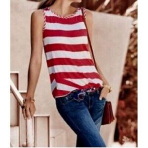 Cabi Top Womens Medium Carousel Tank Striped Asymmetric Hem Sleeveless Knit Red